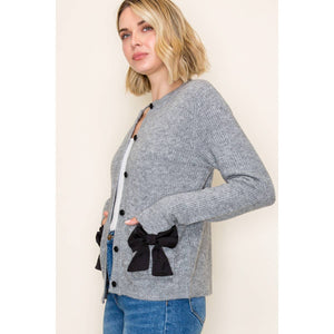 Grey Bow Accent Sweater