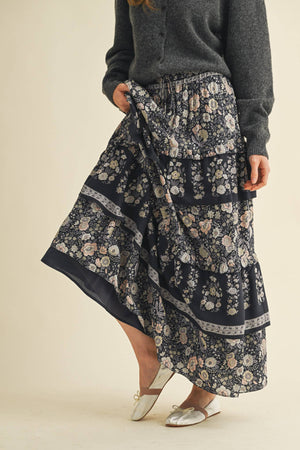 Black Tiered Floral Skirt