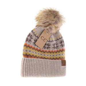 *FINAL SALE* Taupe Fair Isle Print C.C Beanie