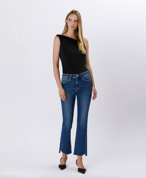 High Rise Crop Raw Hem Bootcut Jeans