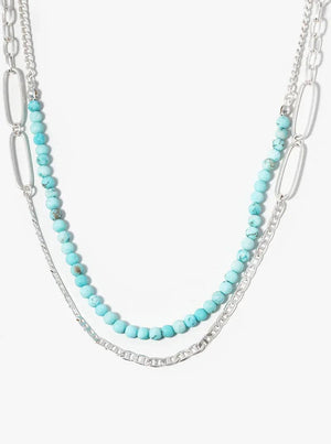 Dual Layer Paperclip Chain With Semiprecious Draping Necklace: BLACK