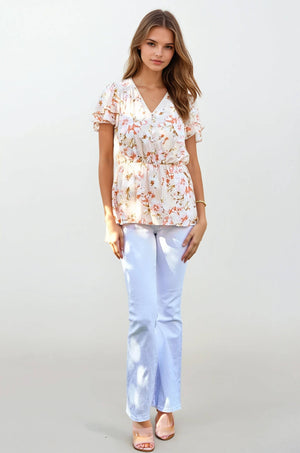Ditsy Floral V-neck Flutter Sleeve Top