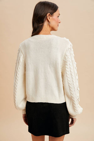 Cream Cable Knit Ribbon Tie Cardigan