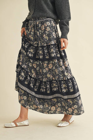 Black Tiered Floral Skirt