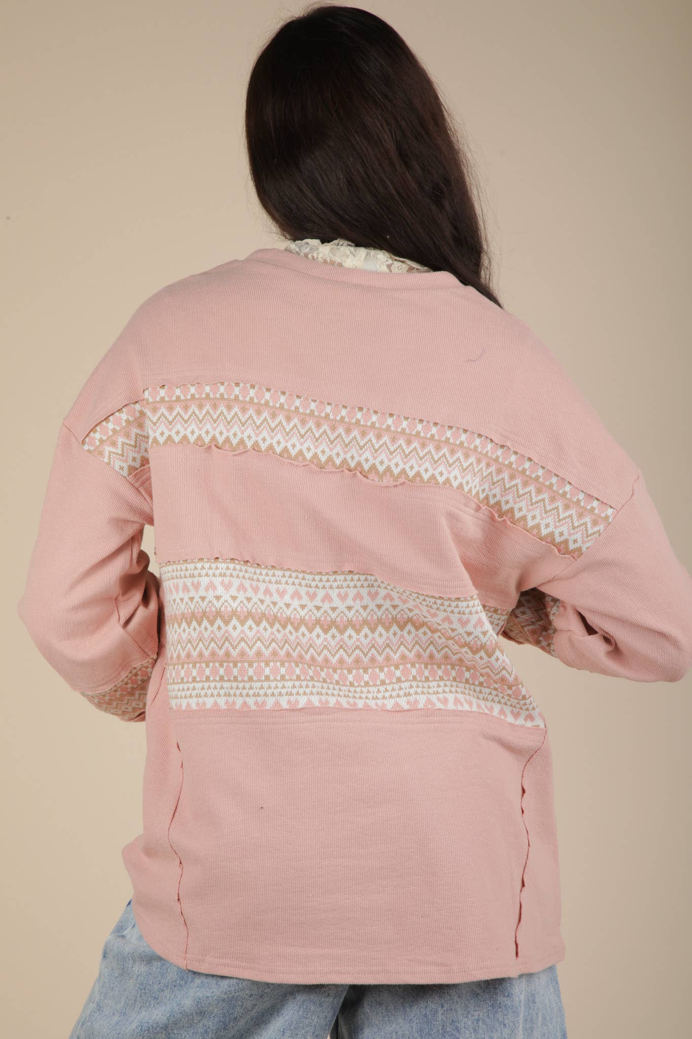 Blush Oversized Printed Knit Contrast Knit Top