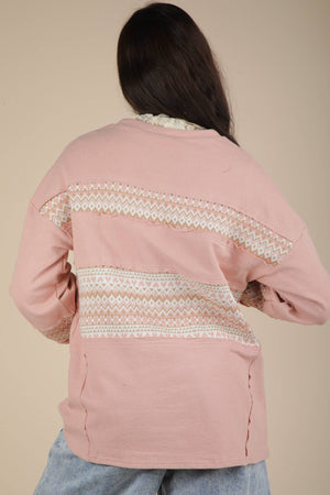 Blush Oversized Printed Knit Contrast Knit Top