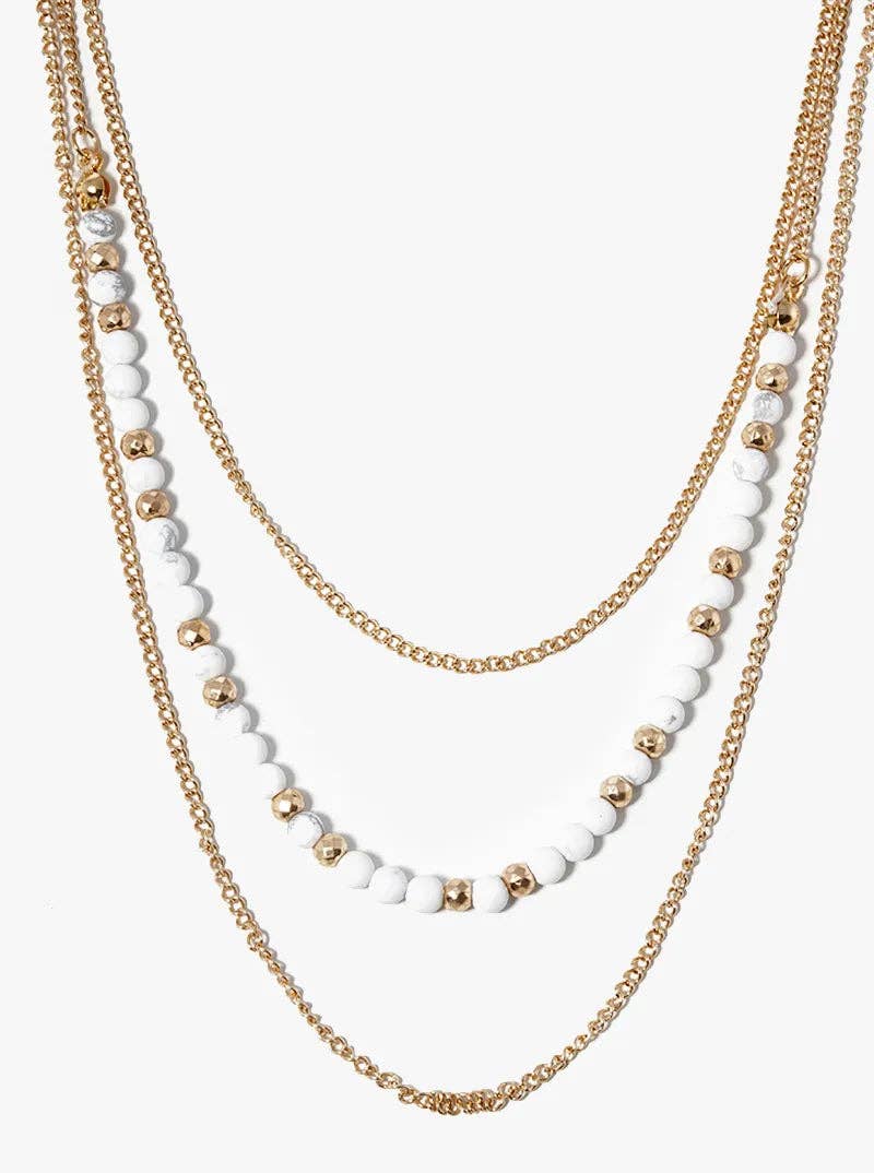 3 Layer Draping Drop Semiprecious Necklace: WHITE