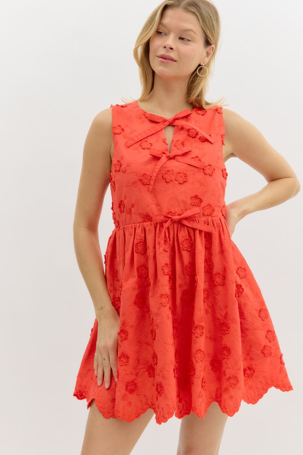Floral Applique Dress with Bows