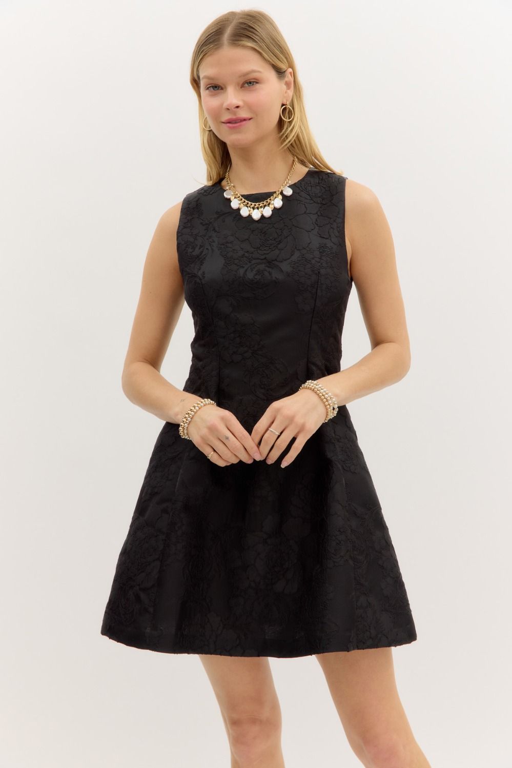 Black Jacquard Mini Dress