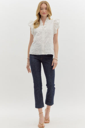 Off White Floral Applique Blouse