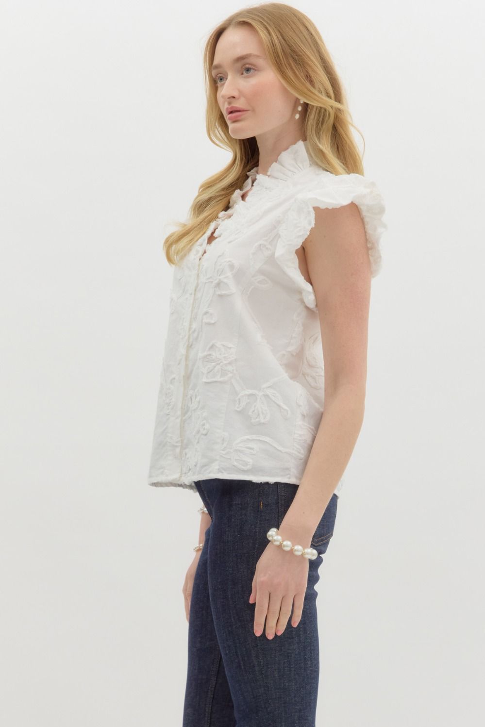 *FINAL SALE* Off White Floral Applique Blouse