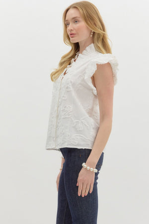 Off White Floral Applique Blouse