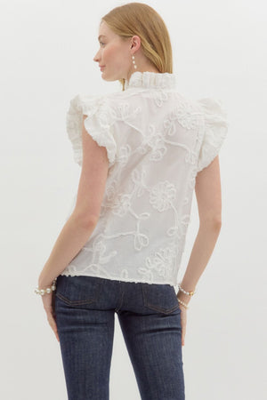 Off White Floral Applique Blouse
