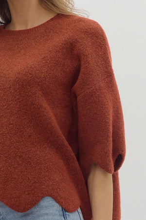 Rust Scallop Hem Sweater