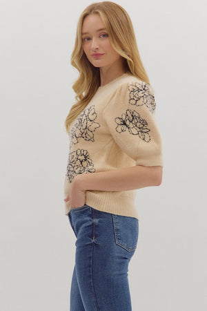 Short Sleeve Floral Sweater