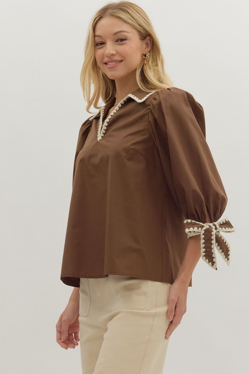 Chocolate Scallop Trim Blouse