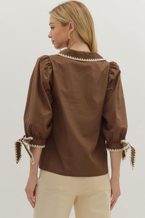 Chocolate Scallop Trim Blouse