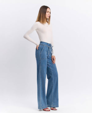 Tie Waist Wide Leg Jeans