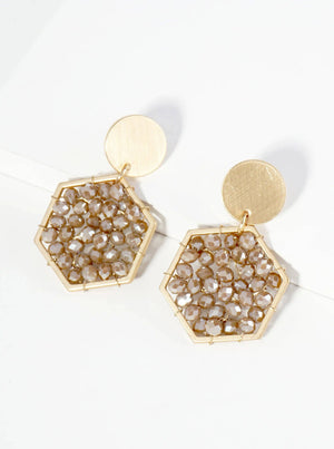 Faceted Glass Beads Hexagon Drop Dangle Earrings: Wine