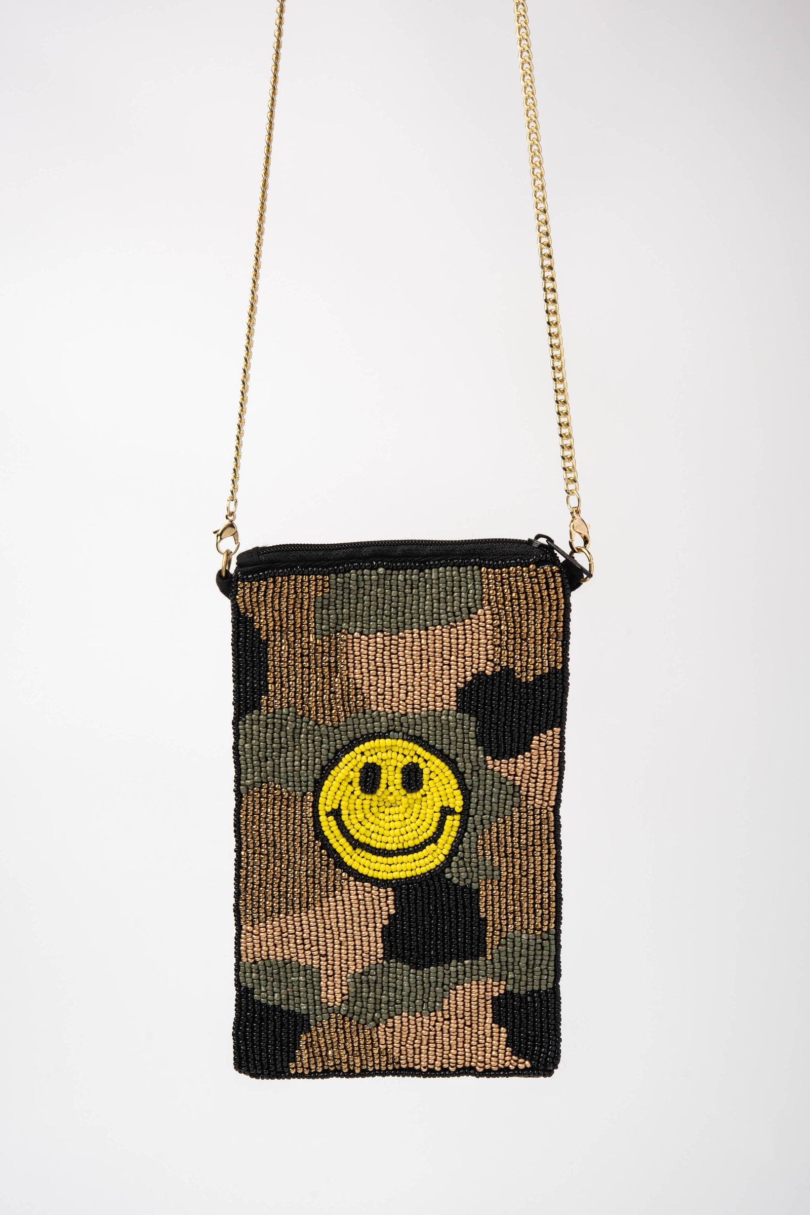 90s Grunge Smiley Face Camo Beaded Coin Messenger Bag