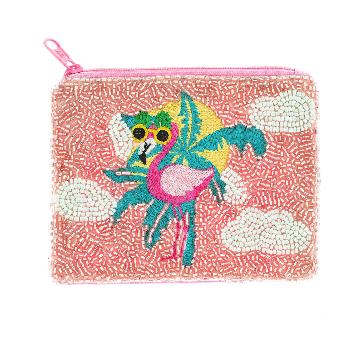 Tropical Flamingo Beaded Coin Bag