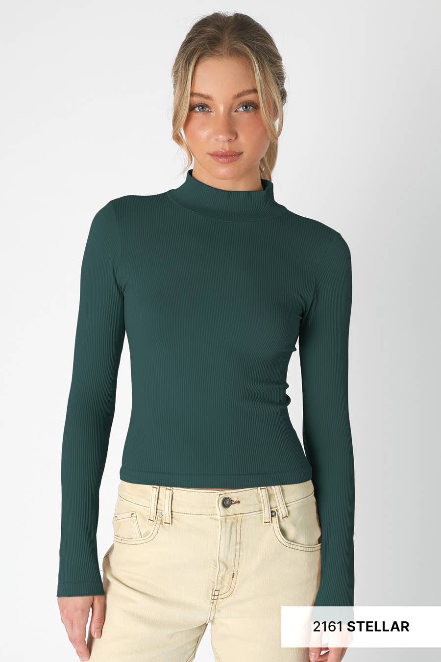Stellar Ribbed Mock Neck Top