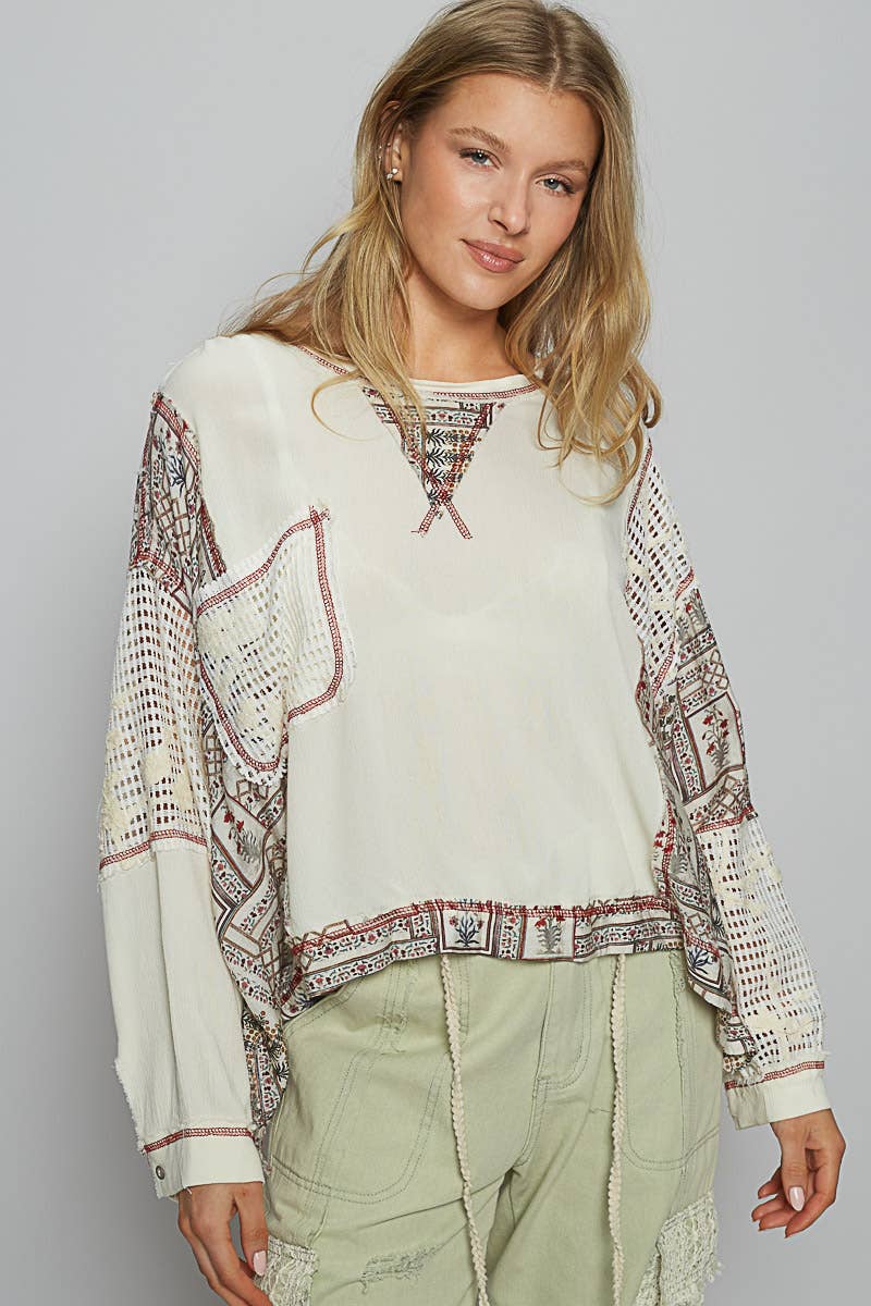 Cream Floral Contrast Top