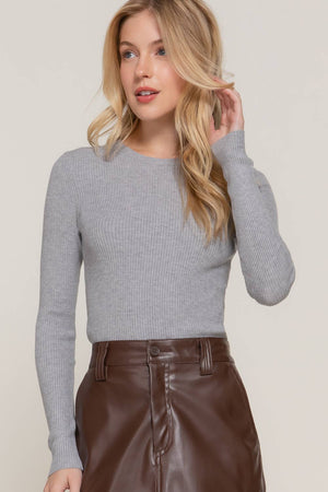Grey Crew Neck Viscose Rib Sweater