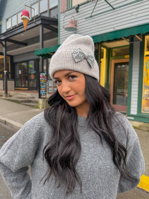 *FINAL SALE* Black Rhinestone Bow Cuff Beanie
