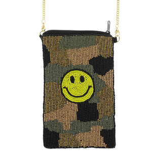 90s Grunge Smiley Face Camo Beaded Coin Messenger Bag