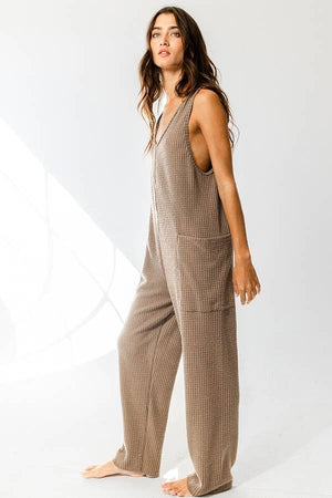 Mocha Tank Textured Knit Jumpsuit With Pockets