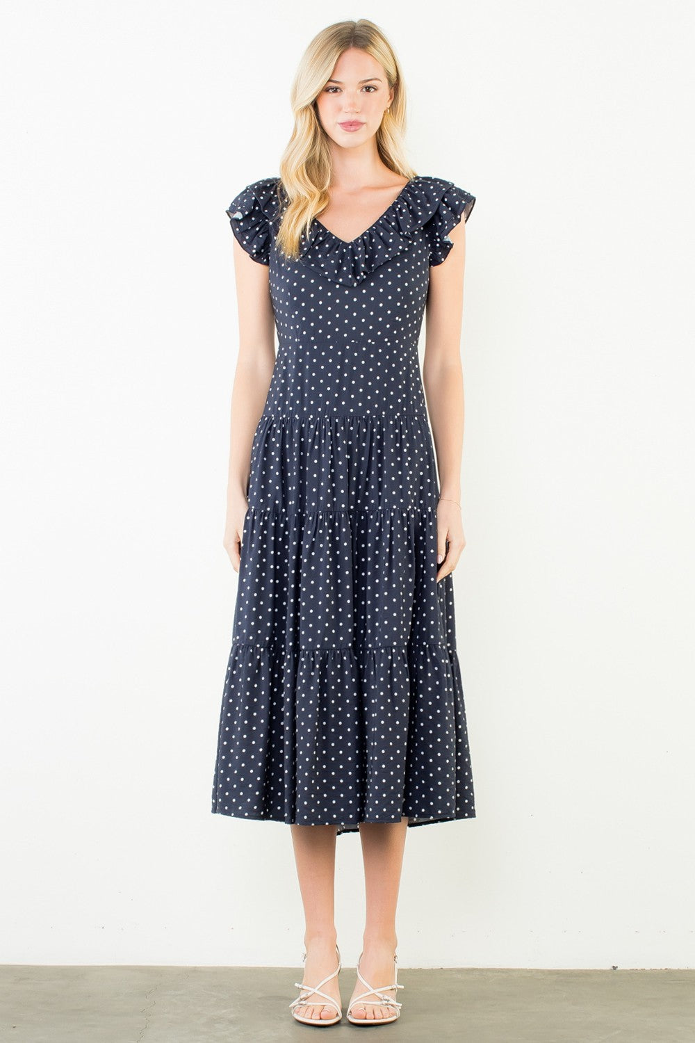 Flutter Sleeve Polka Dot Midi Dress