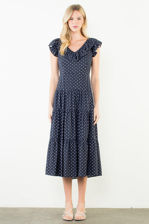 Flutter Sleeve Polka Dot Midi Dress