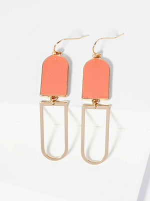 Geometric Enamel Dangle Drop Earrings: Light Grey