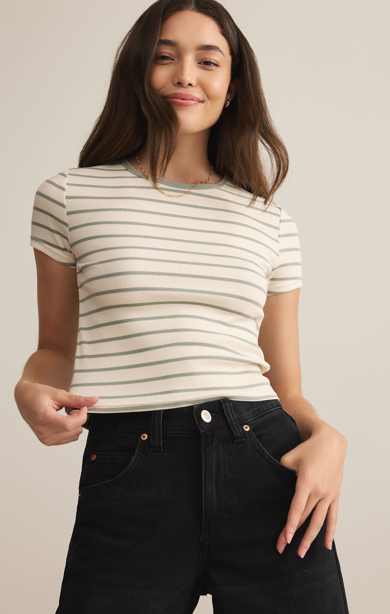 Sage Green Saxon Striped Tee