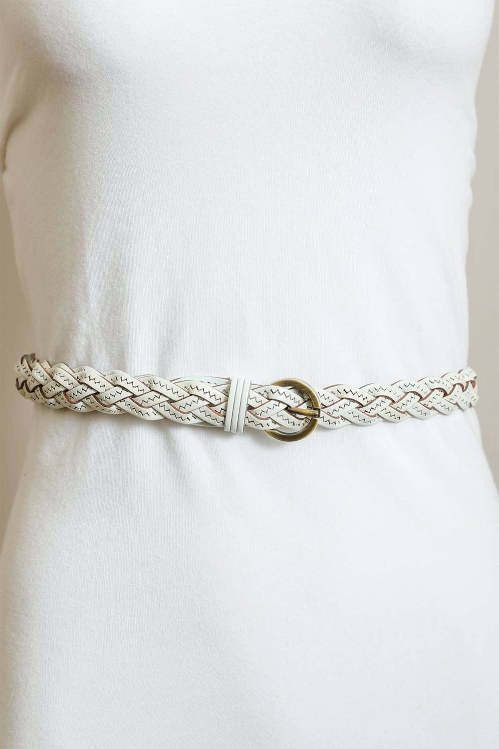 *FINAL SALE* Leather Braided Skinny Belt: White