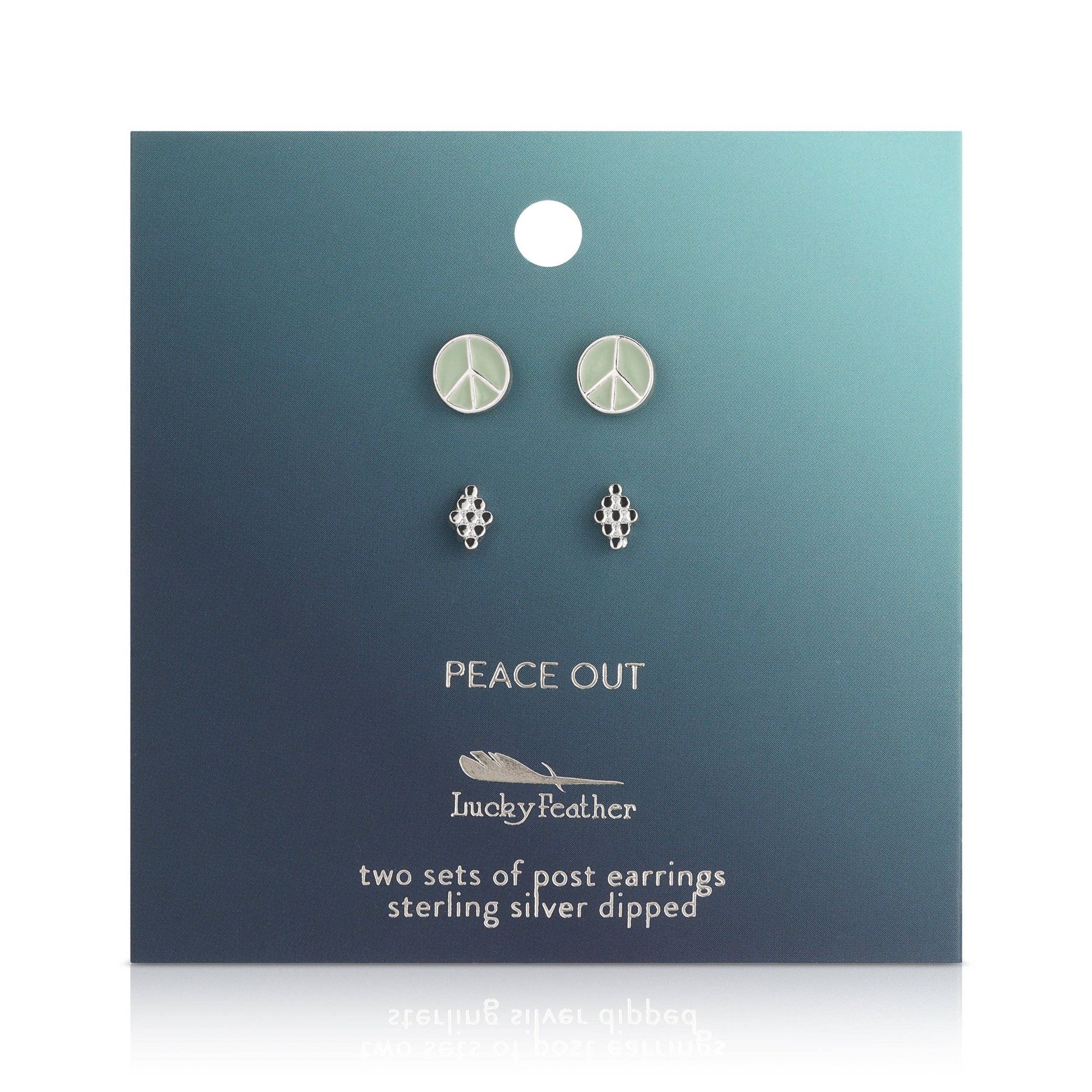 *FINAL SALE* Earring Set - 2 pr - Peace/diamond (silver) - PEACE OUT