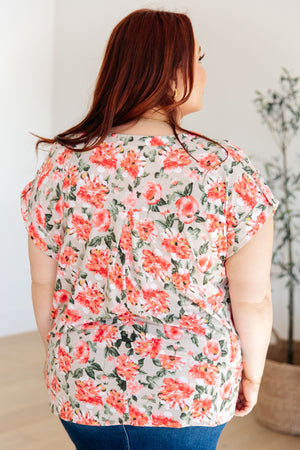 Lizzy Cap Sleeve Top in Coral and Beige Floral
