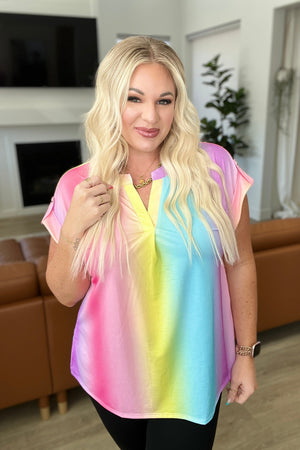 Lizzy Cap Sleeve Top in Ombre Rainbow