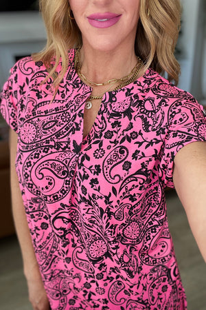 Lizzy Cap Sleeve Top in Pink Paisley