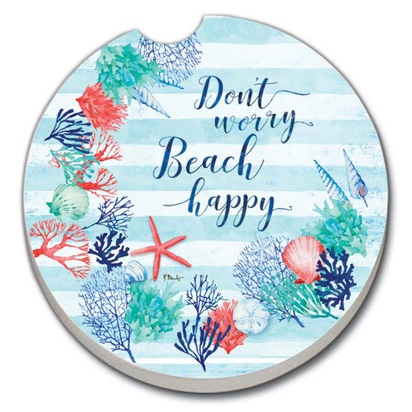 Beach Inspiration Absorbent Stone Car Coaster (2pk)