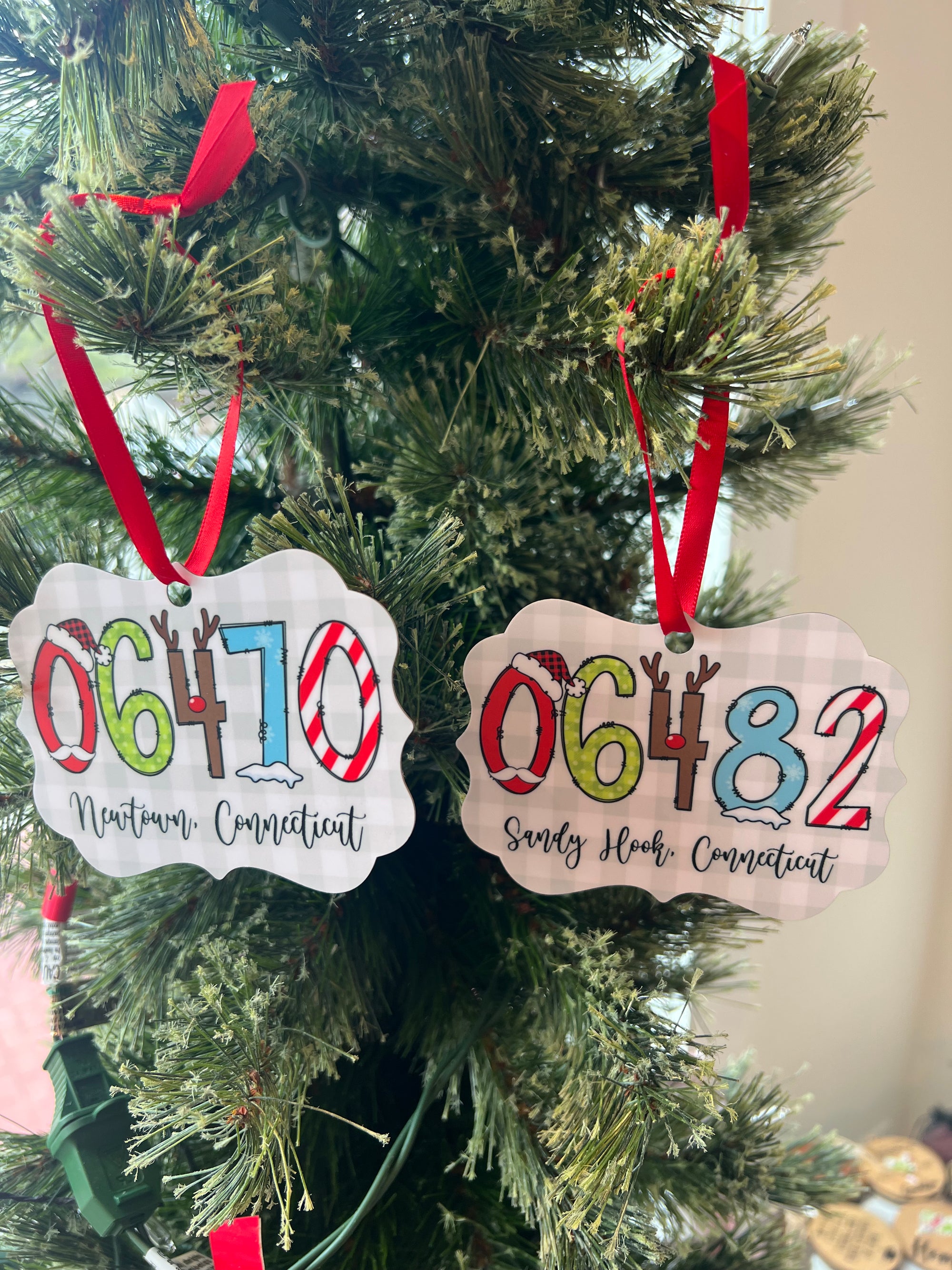 Zip Code Town State Christmas Font Ornament