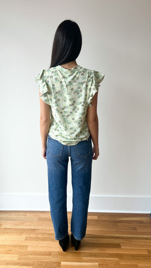 *FINAL SALE* Yellow Floral Ruffle Sleeve Top